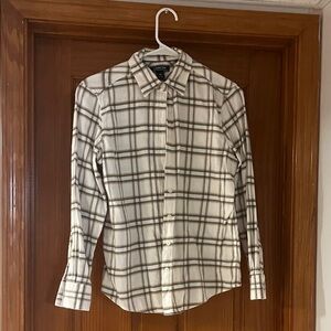 L.L. Bean flannel Cream and Brown Plaid Button-Down Shirt